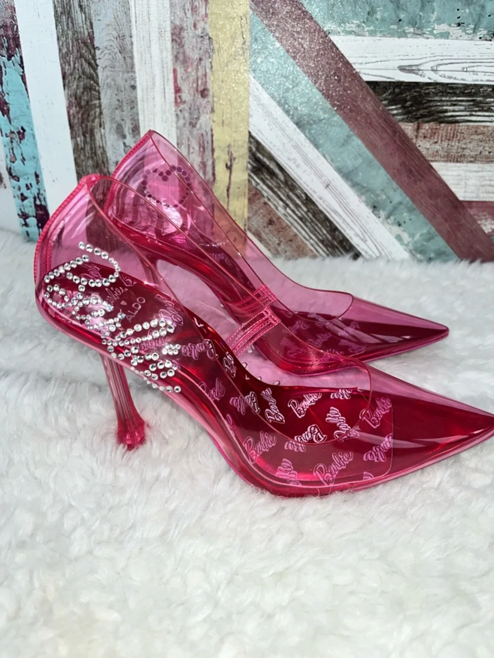 Barbie X Aldo Fuchsia Pink Heels Shoes Mattel Rhinestones NWOB Princess Prom 6.5